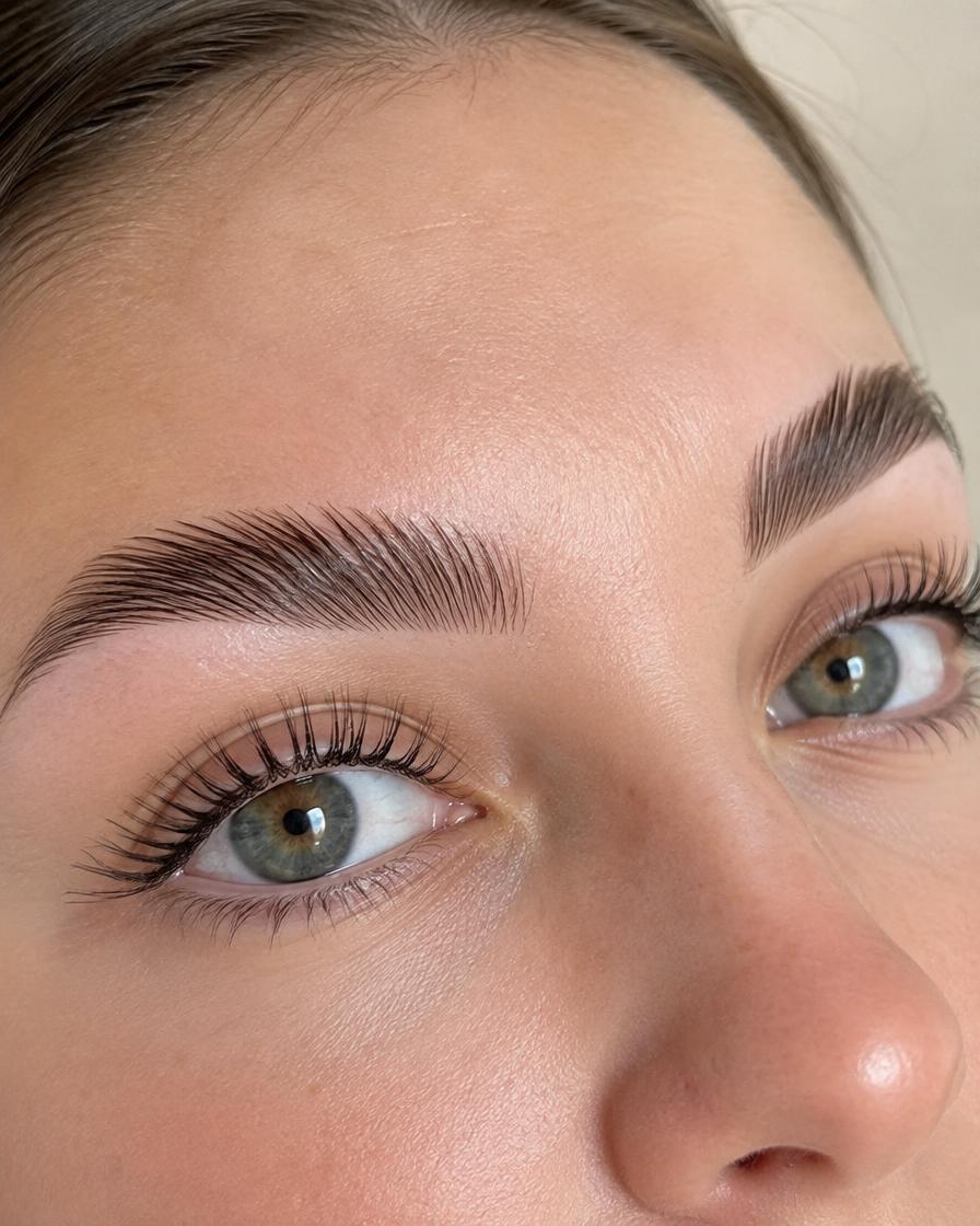 Geliftete Wimpern und laminierte Augenbrauen